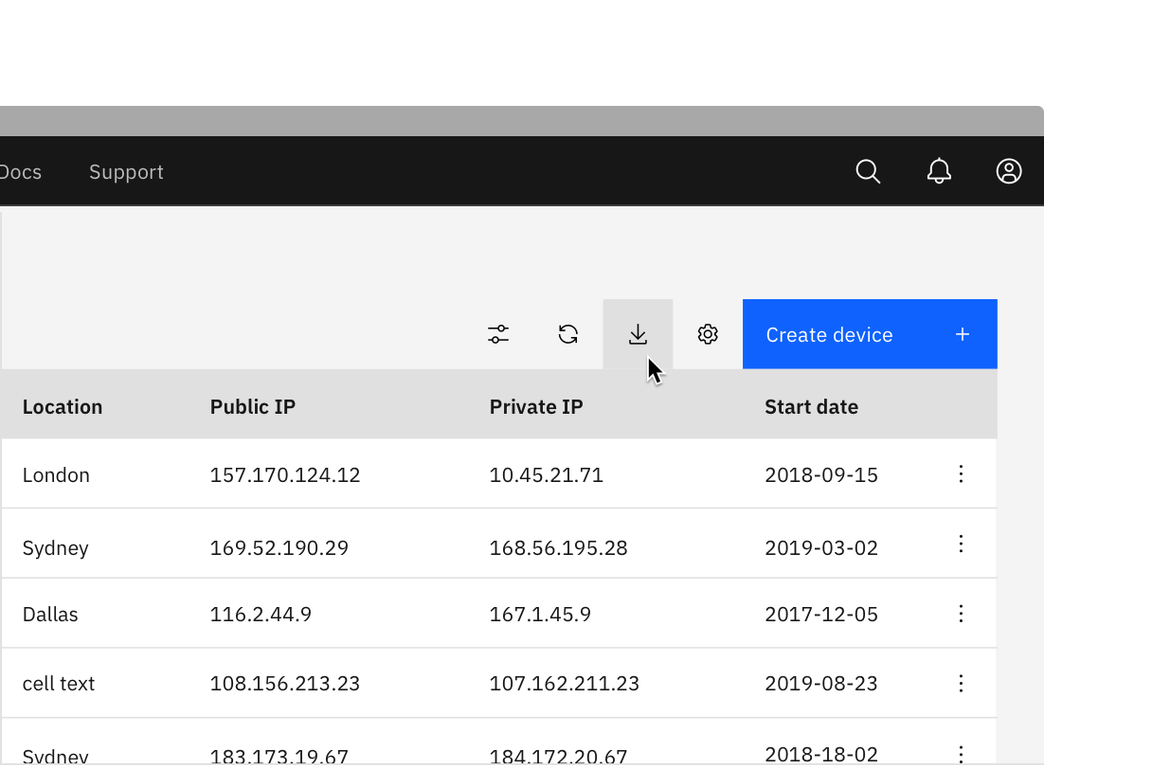 Example of an icon-only ghost button in a data table